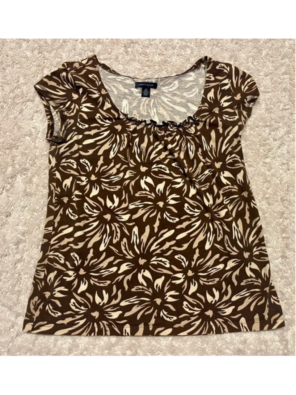 Tommy Hilfiger Women's Brown Floral Top Size Small EUC